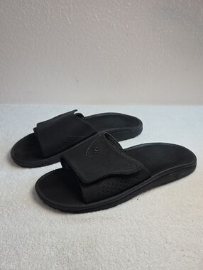 Olukai Nalu Black Slides Mens 14 Velcro Straps Foam Footbed Comfortable Guc